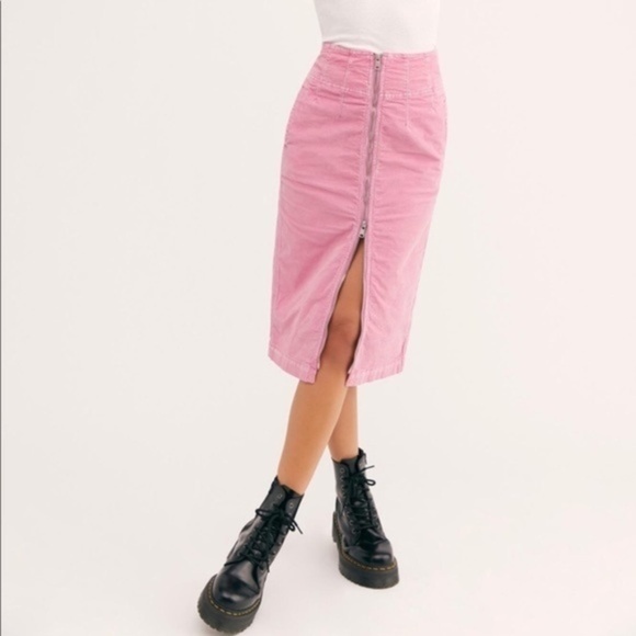 Free People I Want It All Corduroy Pink Midi Skirt - Picture 2 of 3